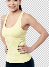 Beautiful smiling woman with hands on waist